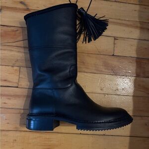 Lanvin Black Leather Winter Boots with  tassel